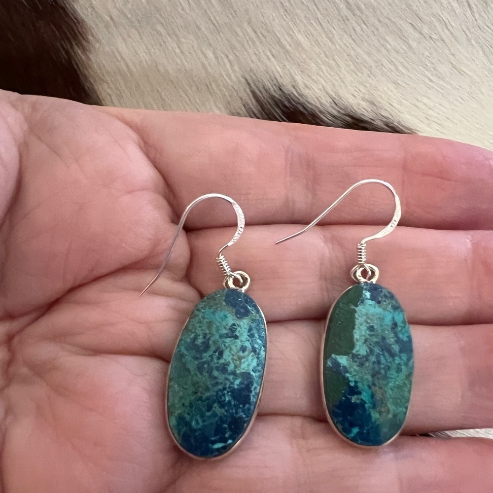 ❤️ Shattuckite Natural Gemstone Navajo Southwestern 925 Dangle Earrings 1.53”L - Picture 9 of 12